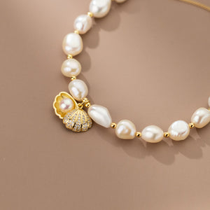 Bracelet coquillage de plage et perles baroques
