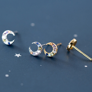 Multicolored Zircon Moon Stud Earrings