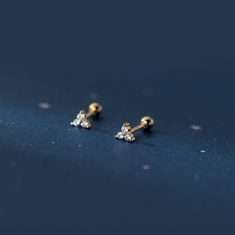 Three Petal Zircon Flower Earrings