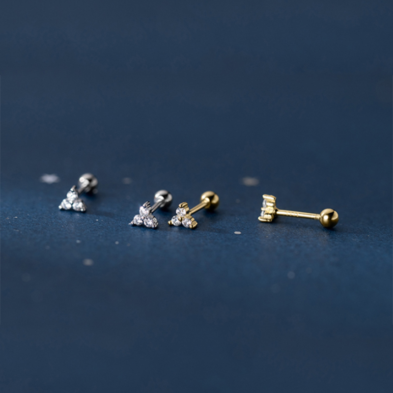 Three Petal Zircon Flower Earrings